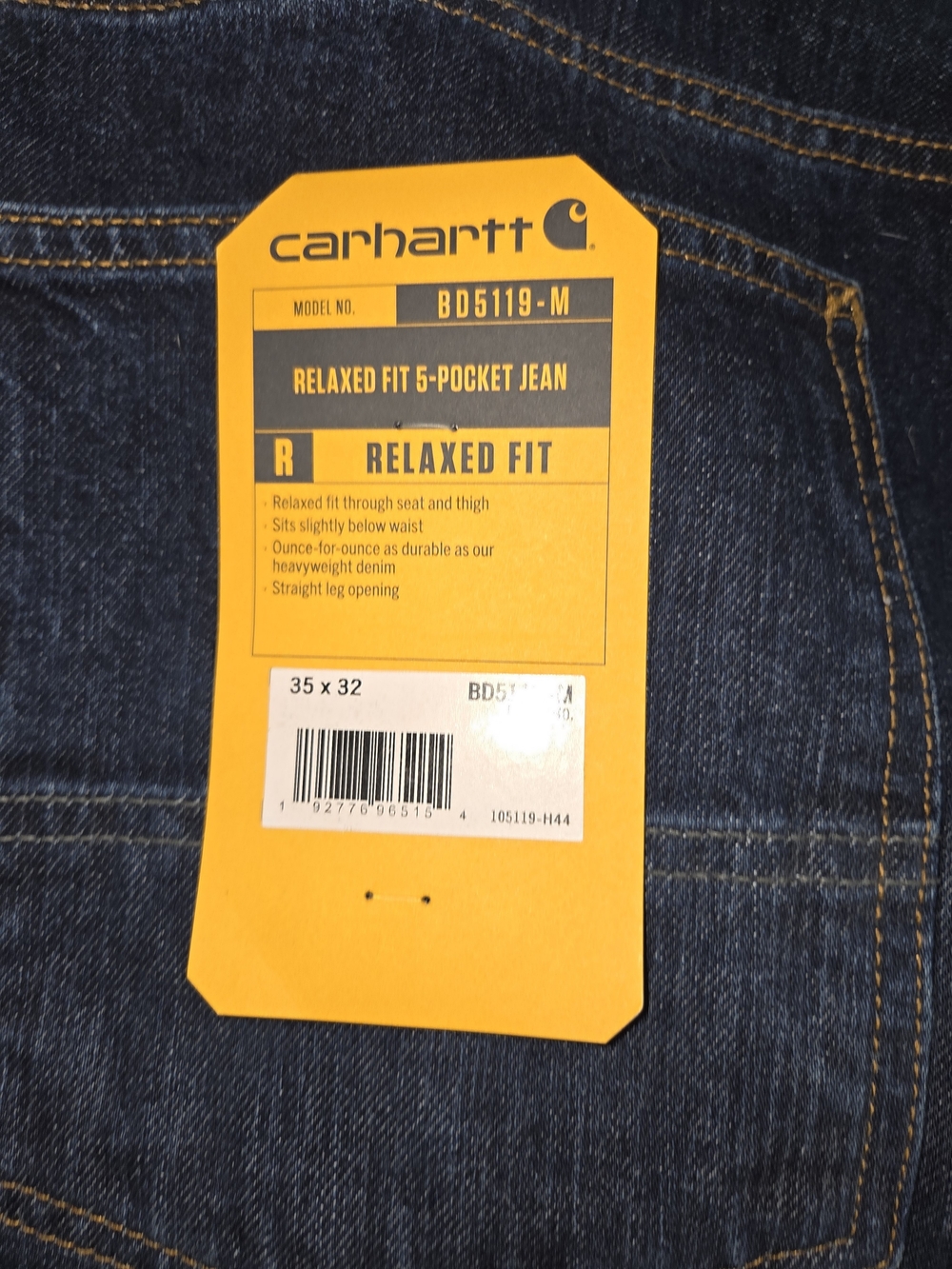 Carhartt Relaxed Fit 5-Pocket Jeans - Dark Blue with Gold Stitching